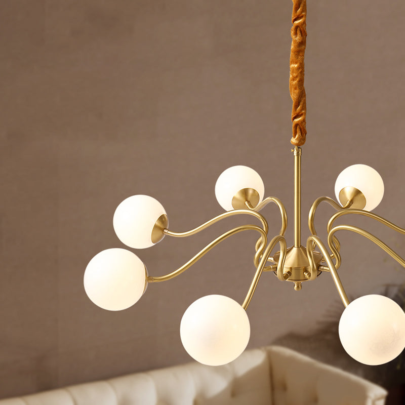 American Style Chandelier White Glass Multi Light Hanging Light with Brass for Bedroom