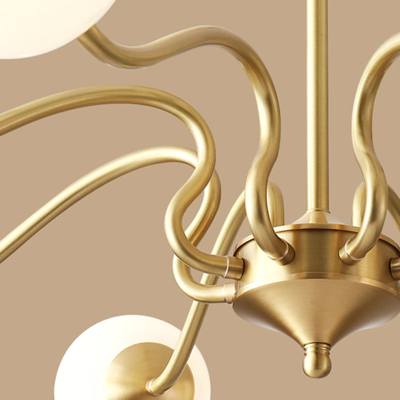 American Style Chandelier White Glass Multi Light Hanging Light with Brass for Bedroom