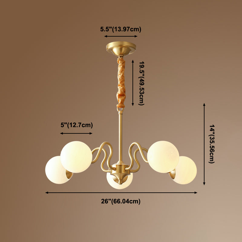 American Style Chandelier White Glass Multi Light Hanging Light with Brass for Bedroom