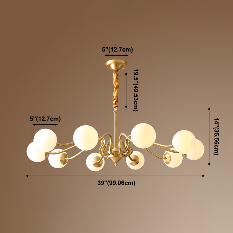 American Style Chandelier White Glass Multi Light Hanging Light with Brass for Bedroom