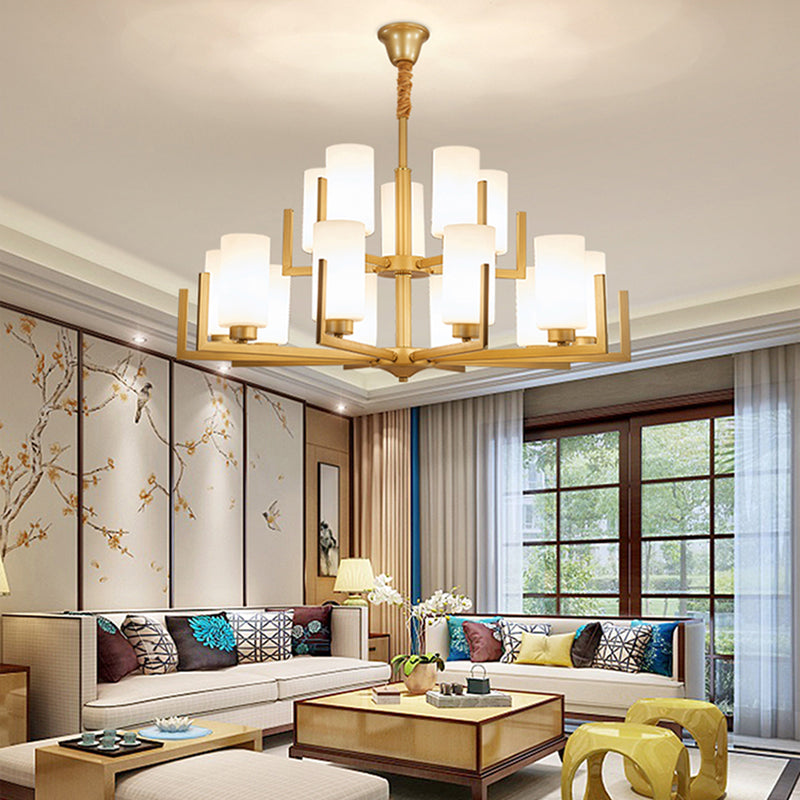 Modern Cylinder Chandelier Glass Multi Light Hanging Light for Bedroom