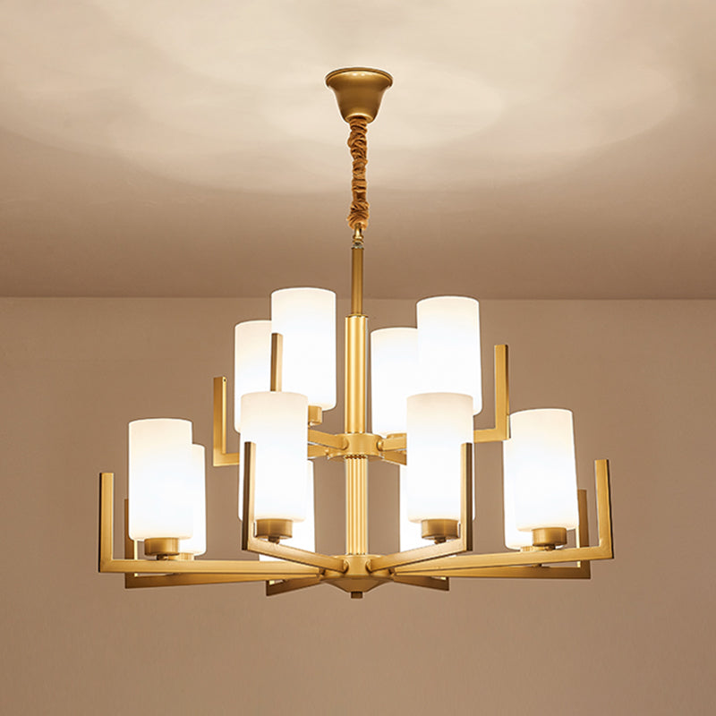 Modern Cylinder Chandelier Glass Multi Light Hanging Light for Bedroom