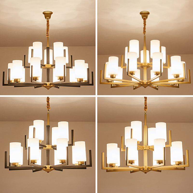 Modern Cylinder Chandelier Glass Multi Light Hanging Light for Bedroom