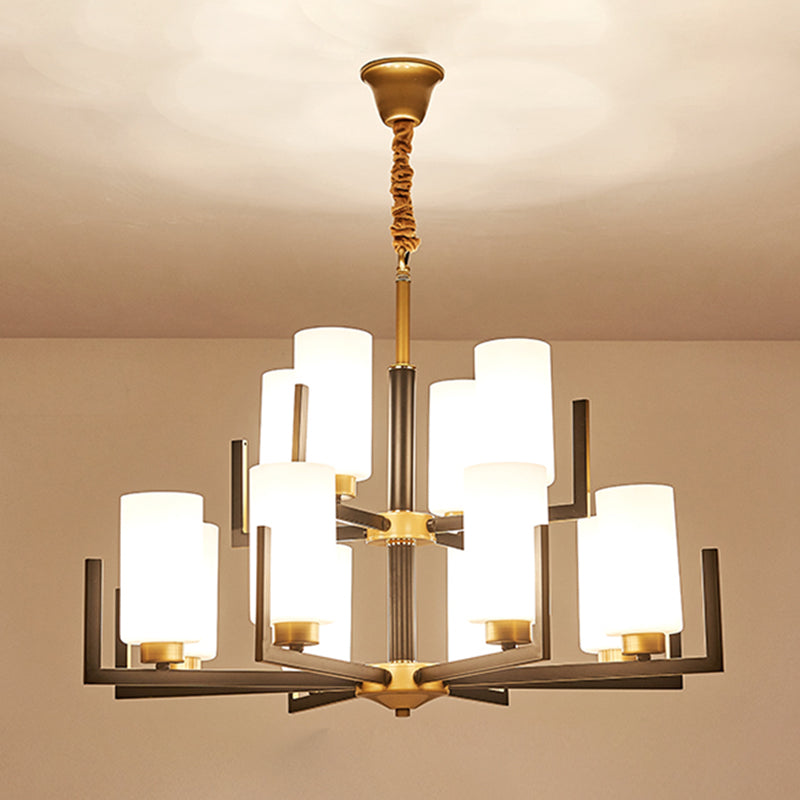 Modern Cylinder Chandelier Glass Multi Light Hanging Light for Bedroom