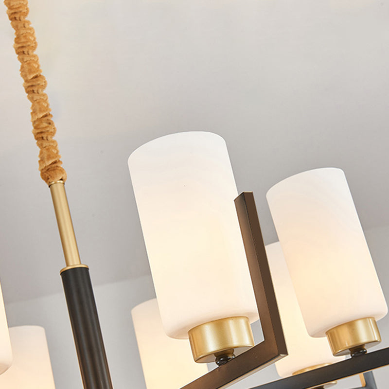 Modern Cylinder Chandelier Glass Multi Light Hanging Light for Bedroom