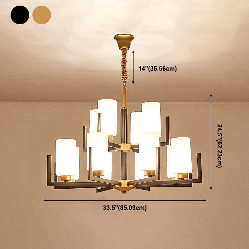 Modern Cylinder Chandelier Glass Multi Light Hanging Light for Bedroom