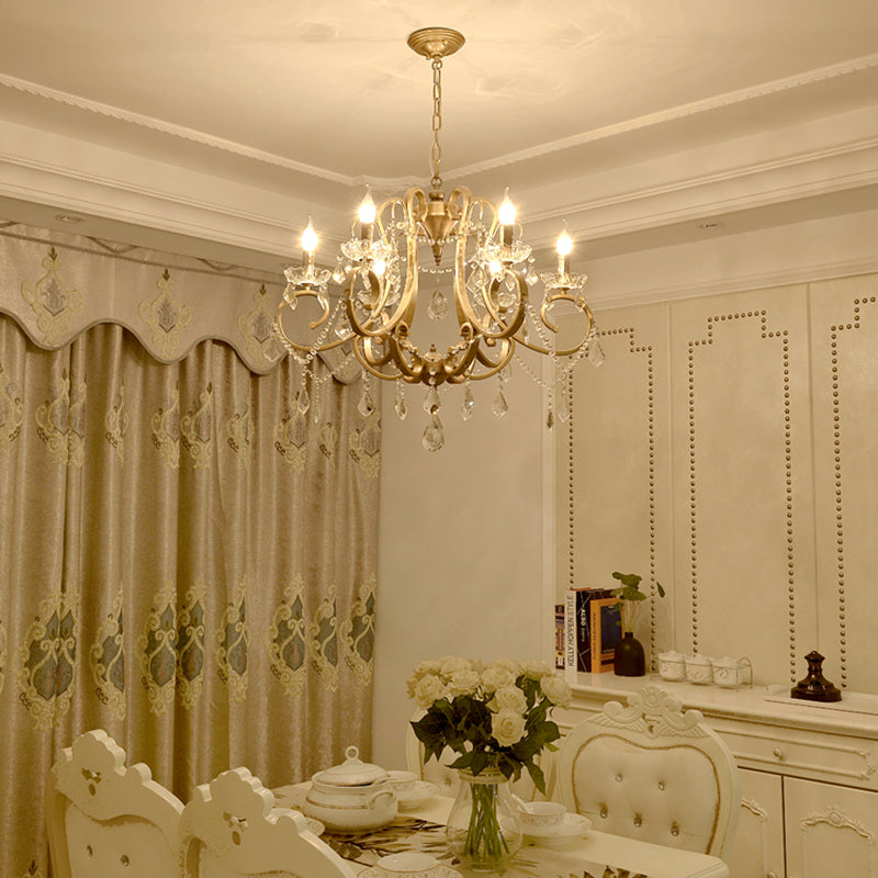 European Style Chandelier Metal Branch Shape Hanging Light with Crystal for Bedroom