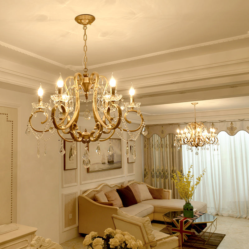 European Style Chandelier Metal Branch Shape Hanging Light with Crystal for Bedroom