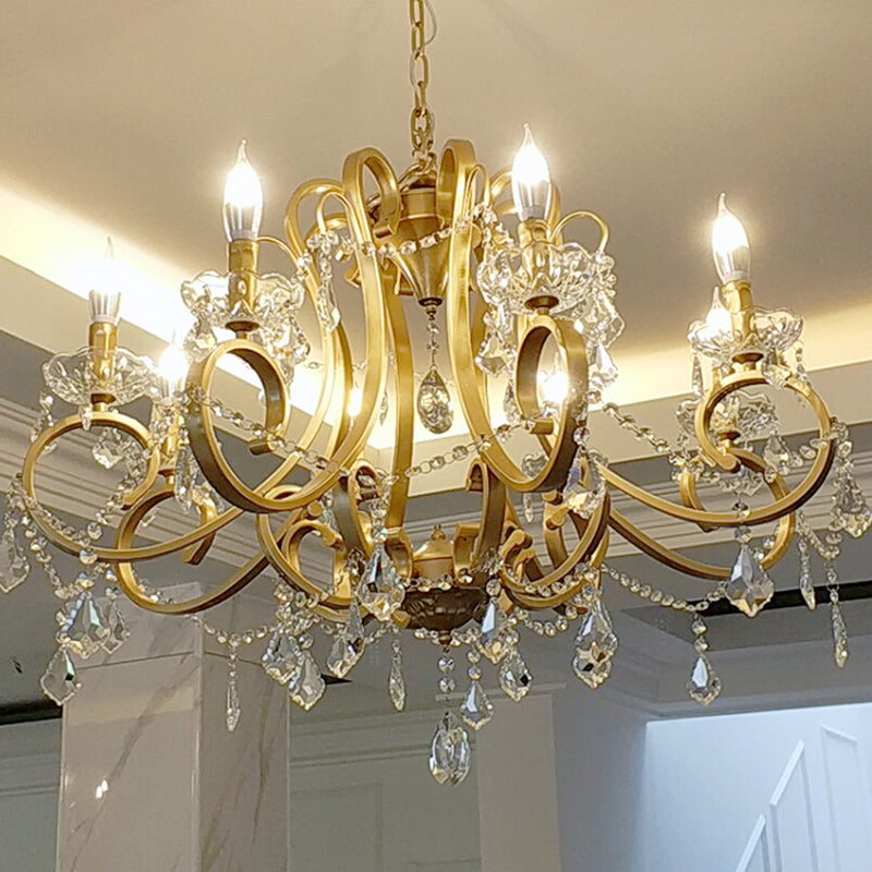 European Style Chandelier Metal Branch Shape Hanging Light with Crystal for Bedroom