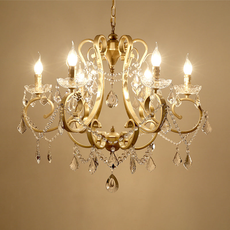 European Style Chandelier Metal Branch Shape Hanging Light with Crystal for Bedroom