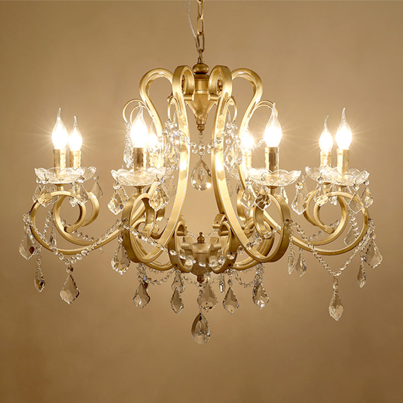 European Style Chandelier Metal Branch Shape Hanging Light with Crystal for Bedroom