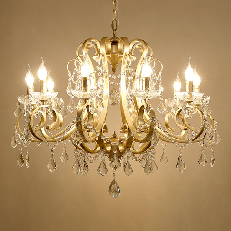 European Style Chandelier Metal Branch Shape Hanging Light with Crystal for Bedroom