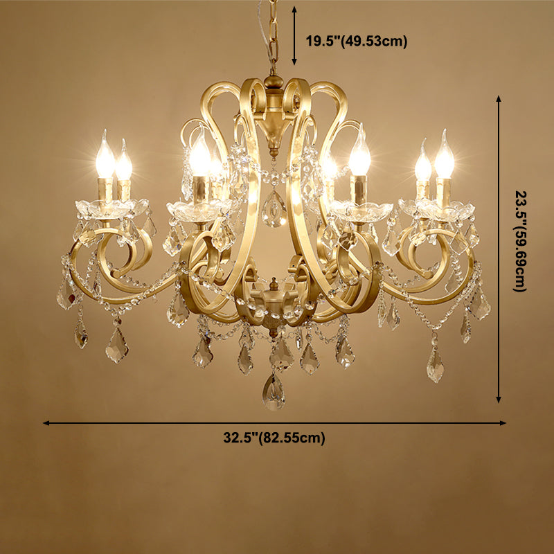 European Style Chandelier Metal Branch Shape Hanging Light with Crystal for Bedroom