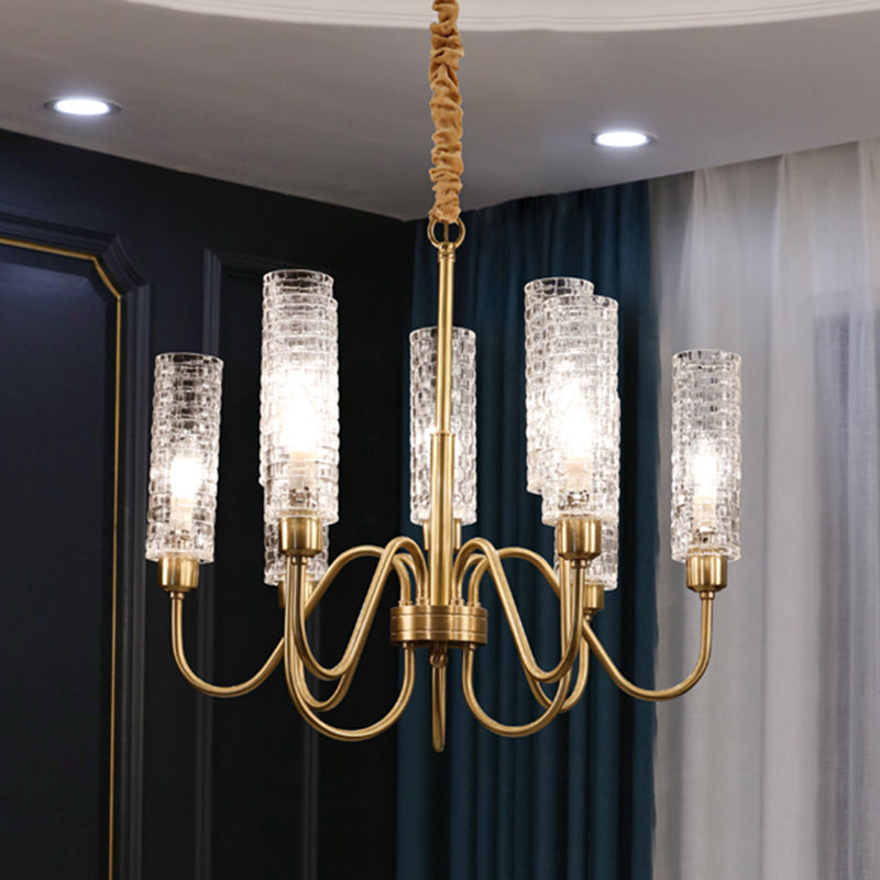 American Style Chandelier Glass Multi Light Hanging Light with Brass for Bedroom