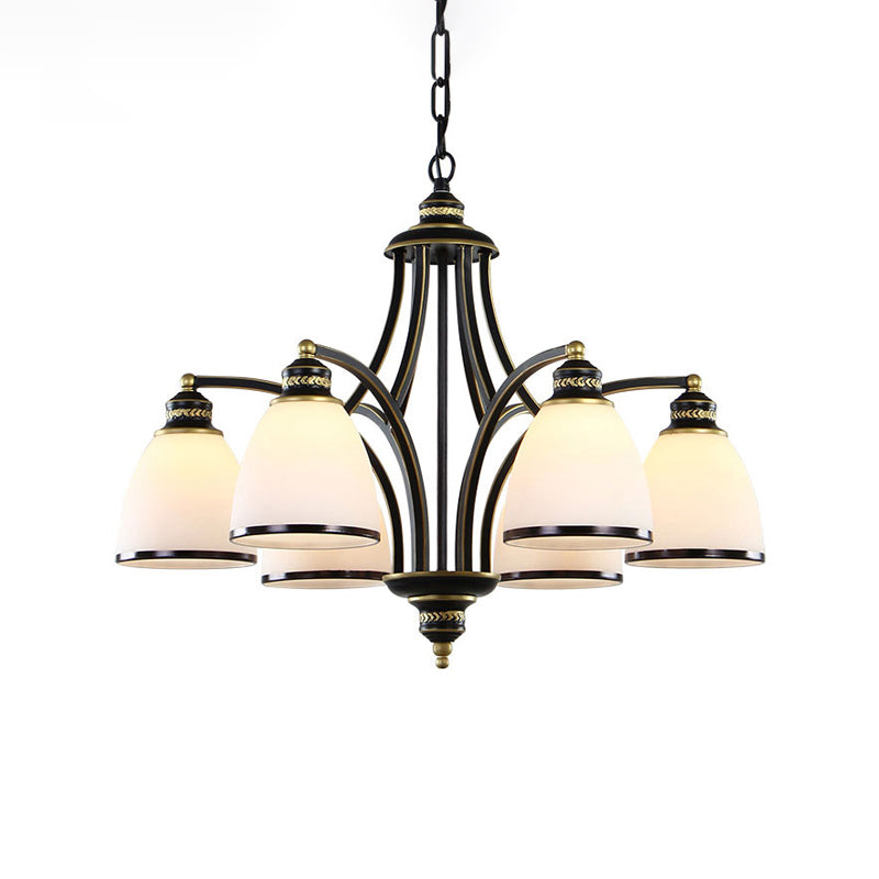 American Metal Chandelier Branch Black Pendant Lamps with White Glass for Living Room