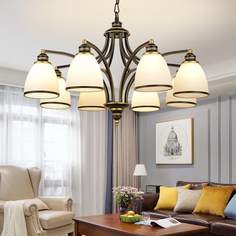 American Metal Chandelier Branch Black Pendant Lamps with White Glass for Living Room