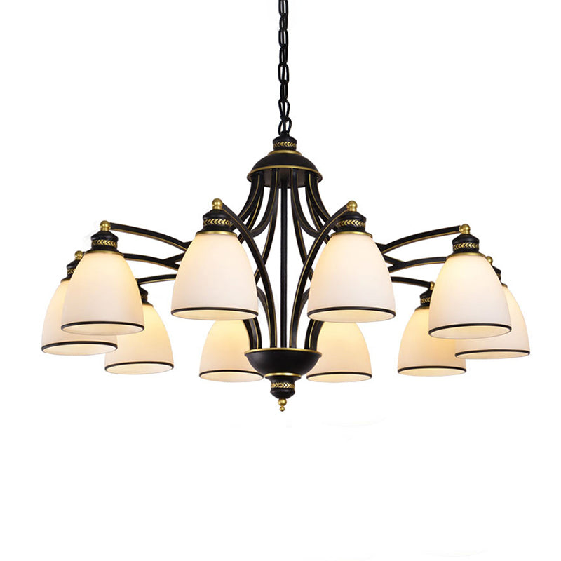 American Metal Chandelier Branch Black Pendant Lamps with White Glass for Living Room