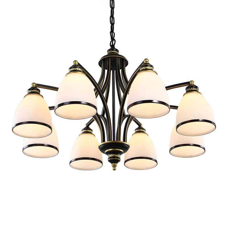 American Metal Chandelier Branch Black Pendant Lamps with White Glass for Living Room