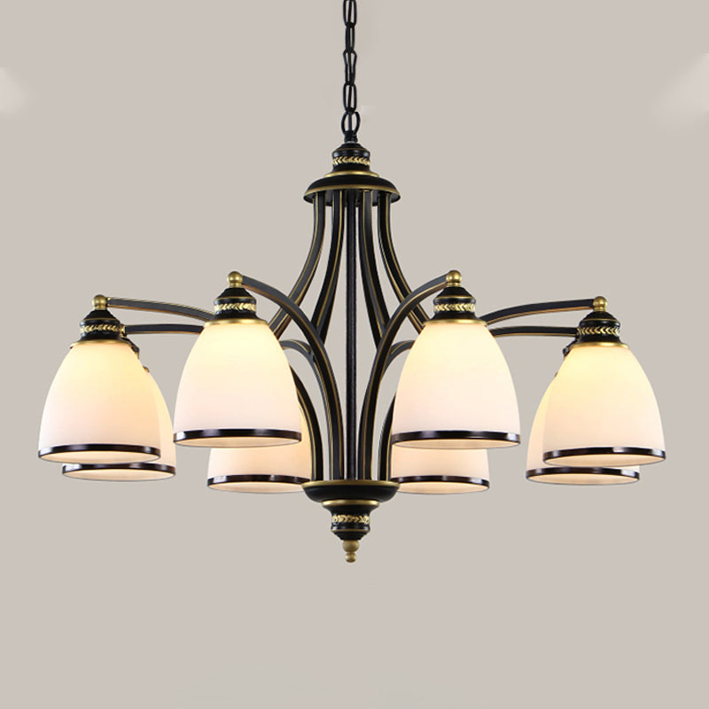 American Metal Chandelier Branch Black Pendant Lamps with White Glass for Living Room