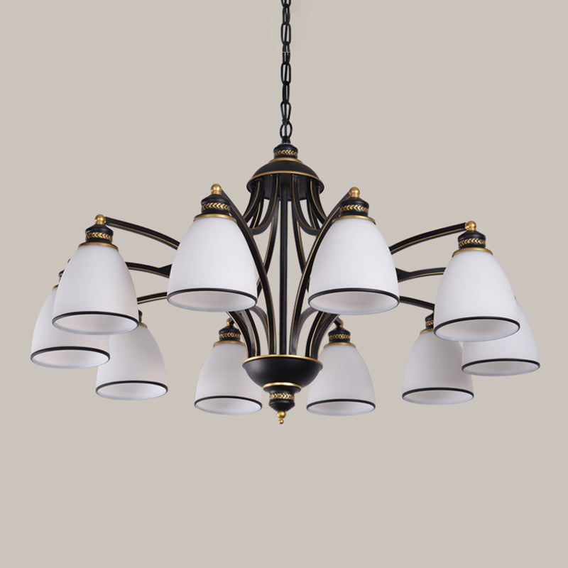 American Metal Chandelier Branch Black Pendant Lamps with White Glass for Living Room