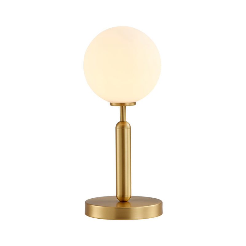 Modern 1-Head Table Lighting Brass Ball Metal Night Lamp with Frosted White Glass Shade