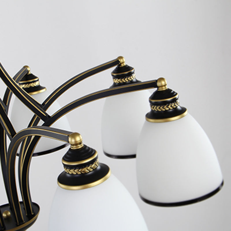 American Metal Chandelier Branch Black Pendant Lamps with White Glass for Living Room