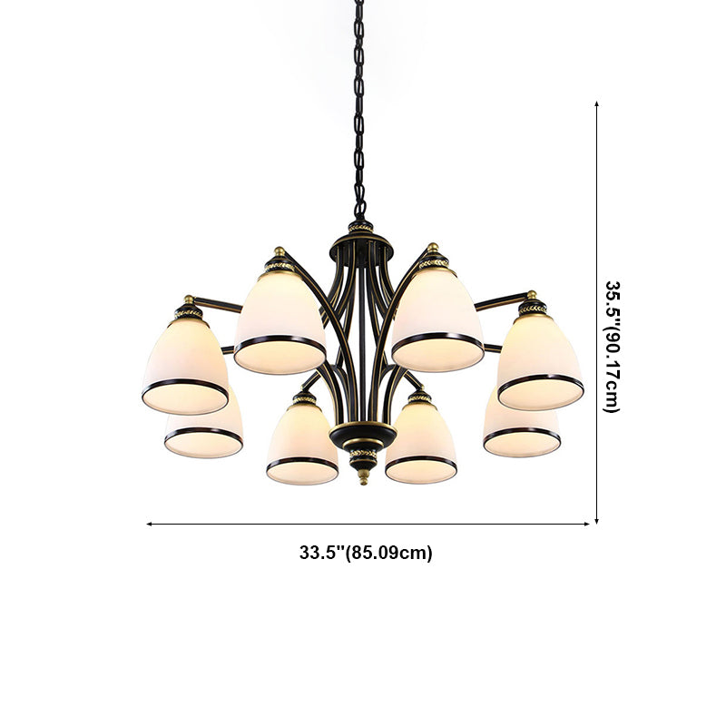 American Metal Chandelier Branch Black Pendant Lamps with White Glass for Living Room