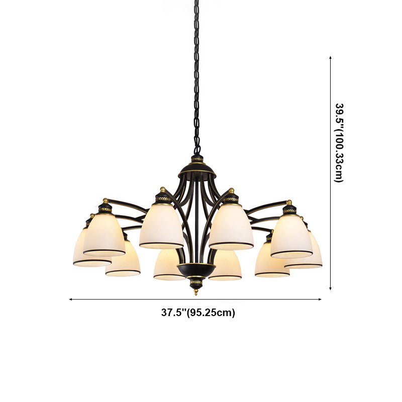 American Metal Chandelier Branch Black Pendant Lamps with White Glass for Living Room