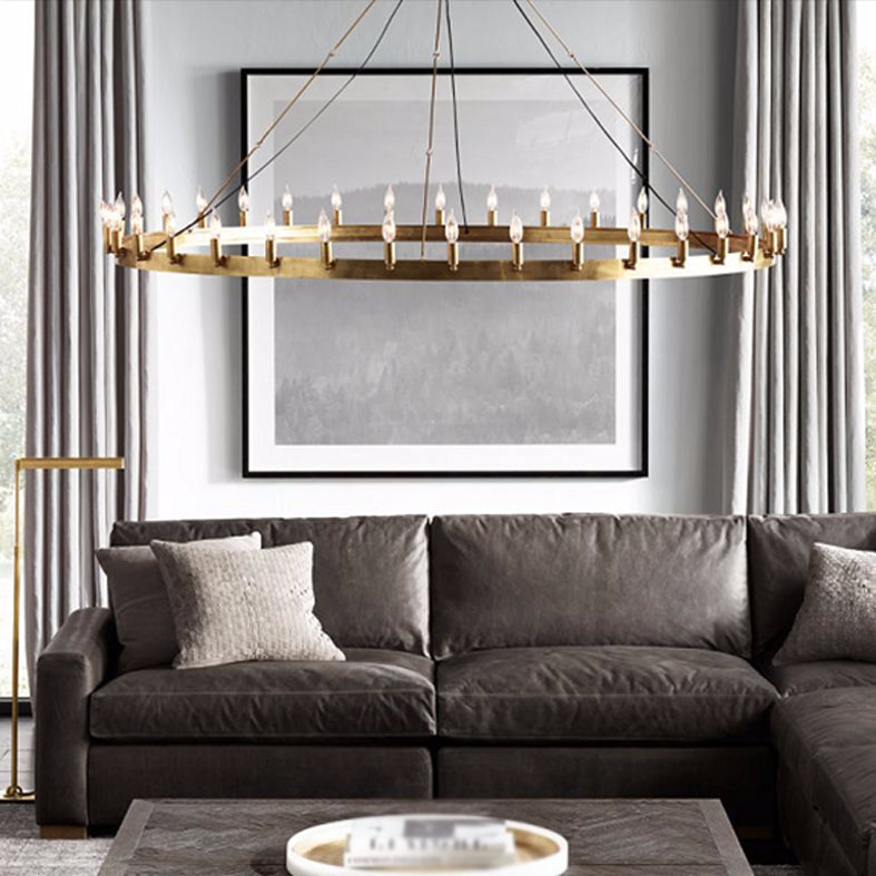 Metal Round Shape Chandelier Postmodern Candle Hanging Lamp for Restaurant