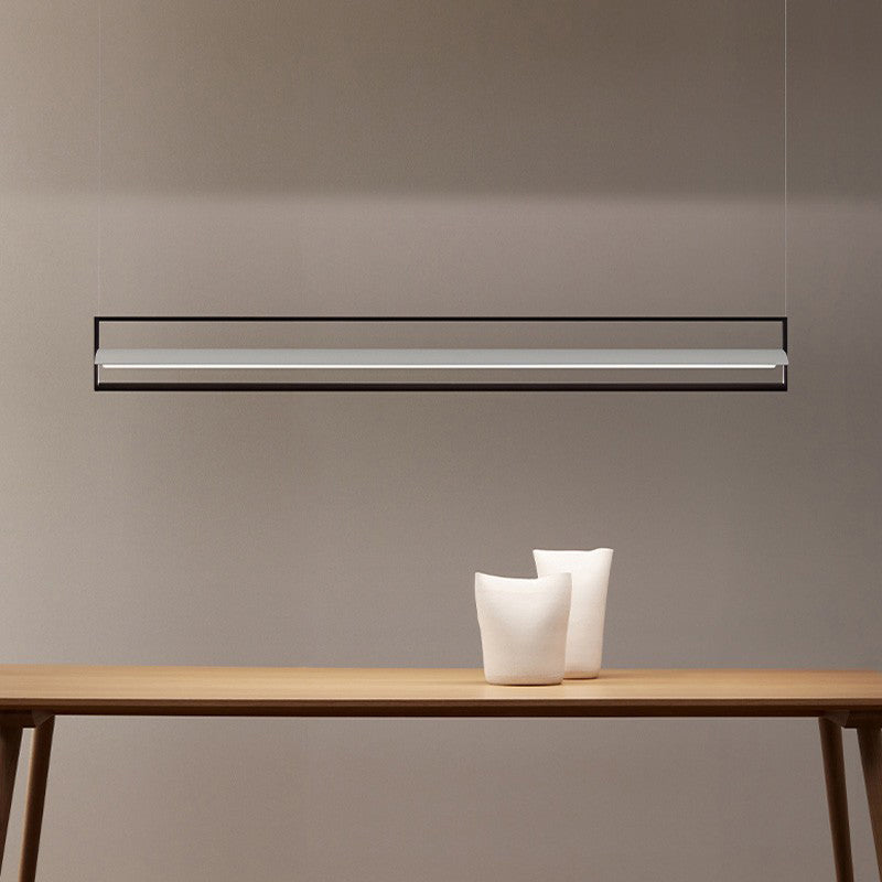 Linear Metallic Island Light Fixture Modernism LED Black Hanging Lamp Kit for Dining Room