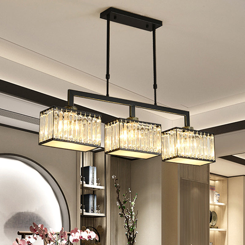 Modern Rectangle Shade Island Pendant Crystal Multi Lights Island Light for Restaurant