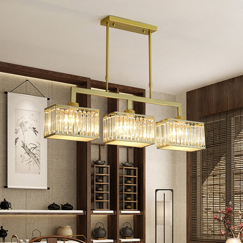 Modern Rectangle Shade Island Pendant Crystal Multi Lights Island Light for Restaurant