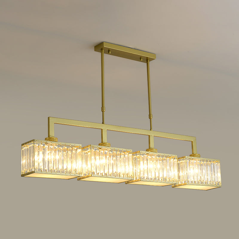 Modern Rectangle Shade Island Pendant Crystal Multi Lights Island Light for Restaurant