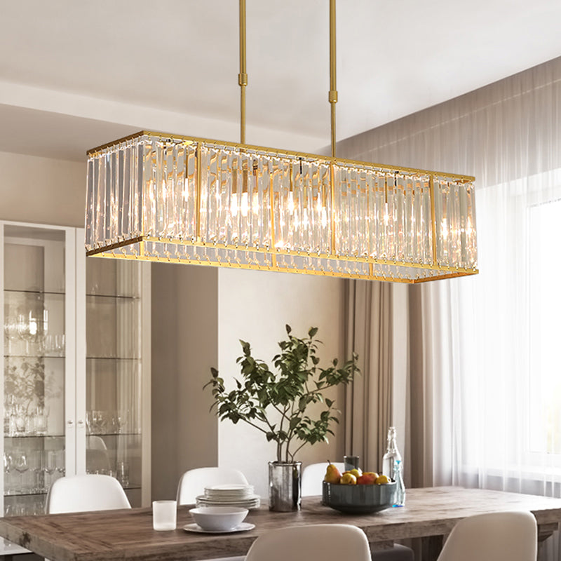Modern Rectangle Shade Island Pendant Crystal Island Lights for Dinning Room