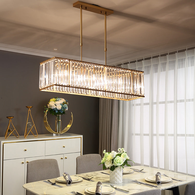 Modern Rectangle Shade Island Pendant Crystal Island Lights for Dinning Room
