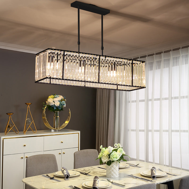 Modern Rectangle Shade Island Pendant Crystal Island Lights for Dinning Room
