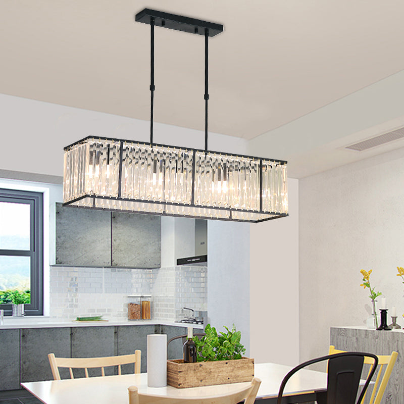 Modern Rectangle Shade Island Pendant Crystal Island Lights for Dinning Room