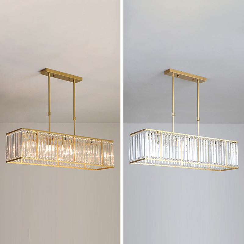 Modern Rectangle Shade Island Pendant Crystal Island Lights for Dinning Room