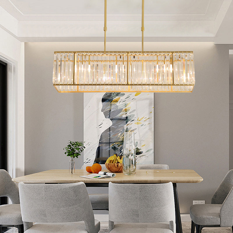 Modern Rectangle Shade Island Pendant Crystal Island Lights for Dinning Room