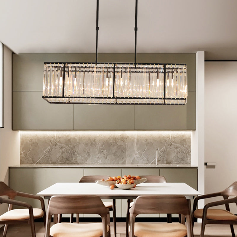 Modern Rectangle Shade Island Pendant Crystal Island Lights for Dinning Room