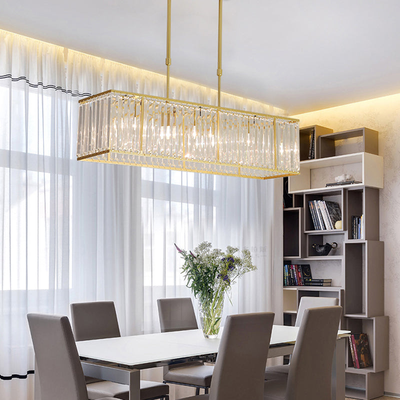 Modern Rectangle Shade Island Pendant Crystal Island Lights for Dinning Room