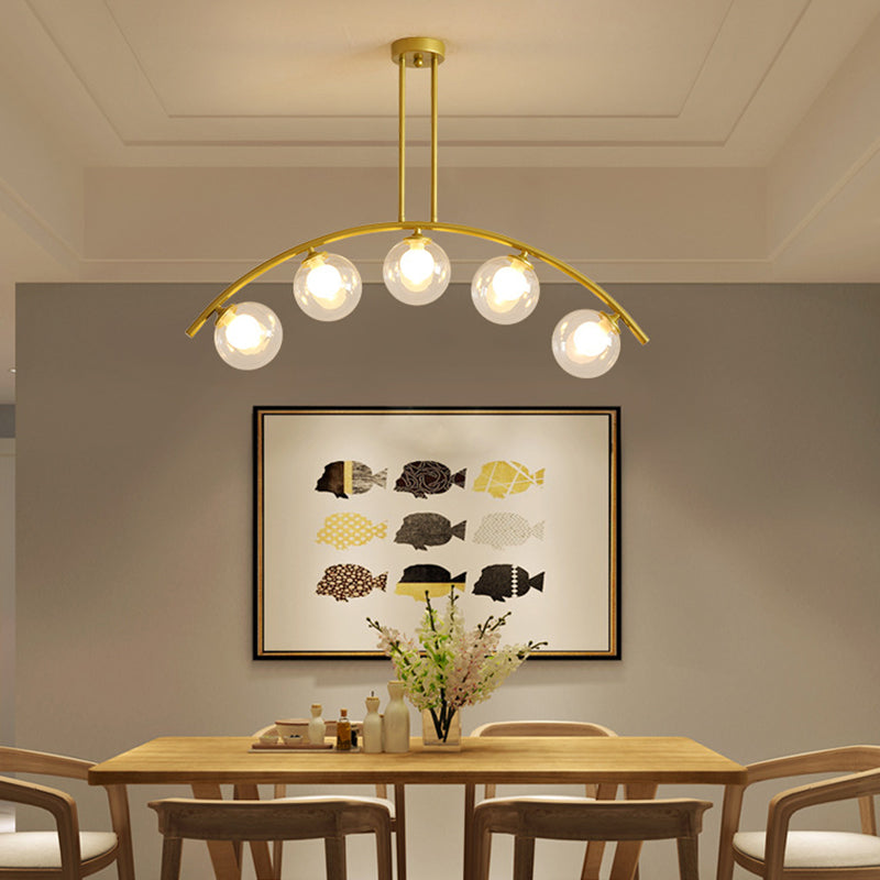 Modern Dining Chandelier Light Round Glass Shade Ceiling Hanging Light for Dining Room