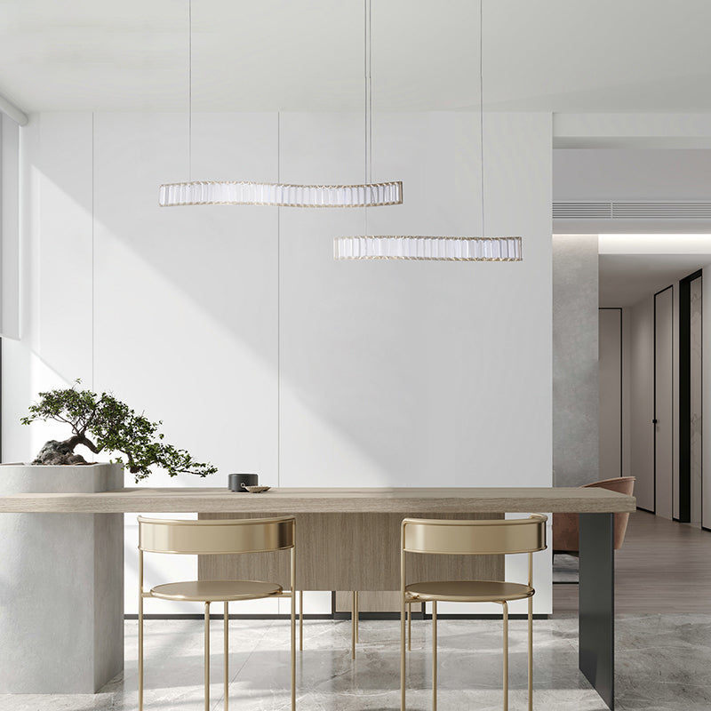 Contemporary Linear LED Ceiling Lamp Fixtures Crystal Island Pendant for Dinning Room