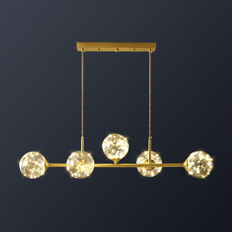 Modern Style Dining Chandelier Light Round Glass Shade Hanging Light for Dining Room