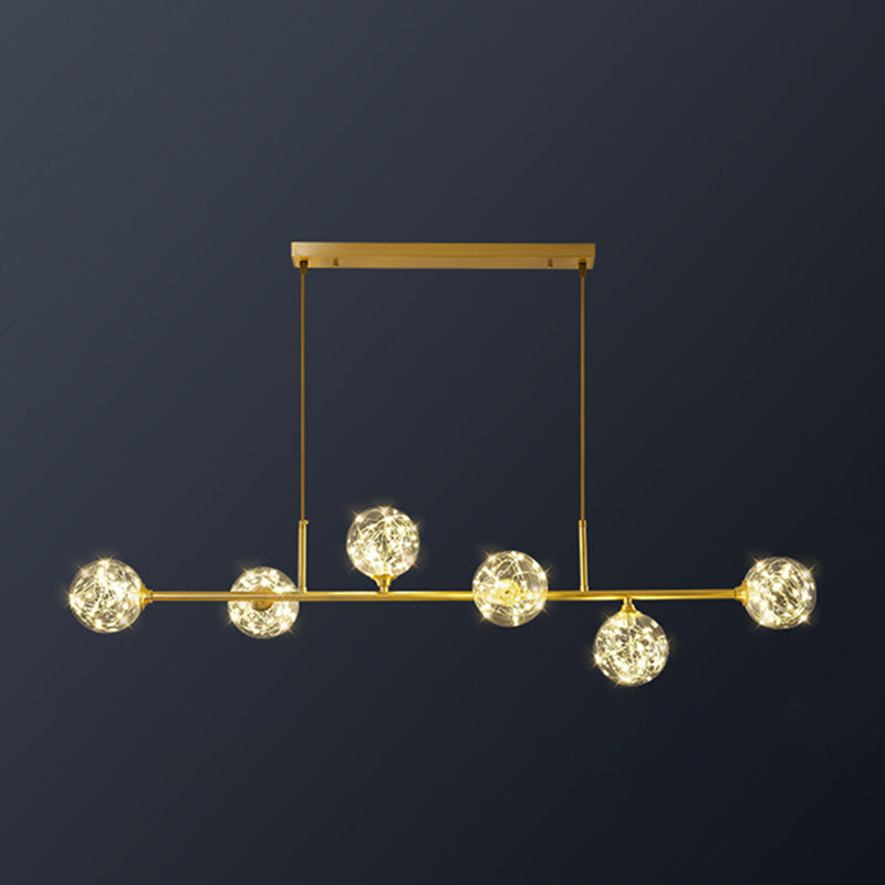 Modern Style Dining Chandelier Light Round Glass Shade Hanging Light for Dining Room