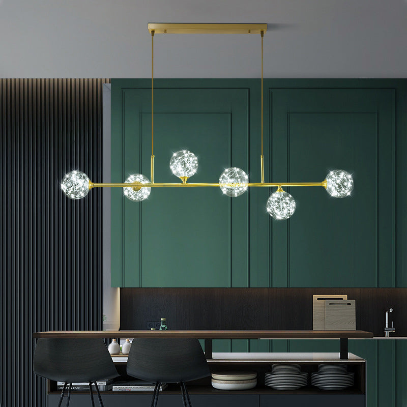 Modern Style Dining Chandelier Light Round Glass Shade Hanging Light for Dining Room