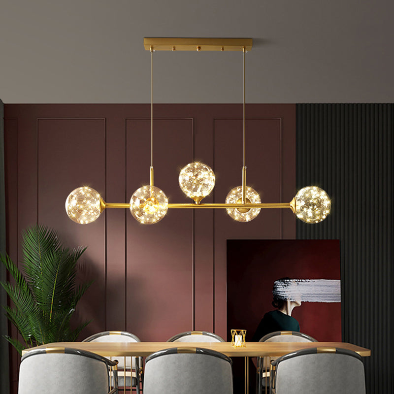 Modern Style Dining Chandelier Light Round Glass Shade Hanging Light for Dining Room