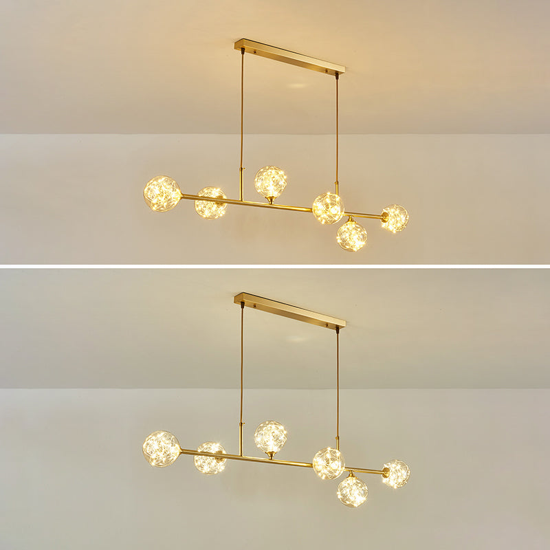 Modern Style Dining Chandelier Light Round Glass Shade Hanging Light for Dining Room