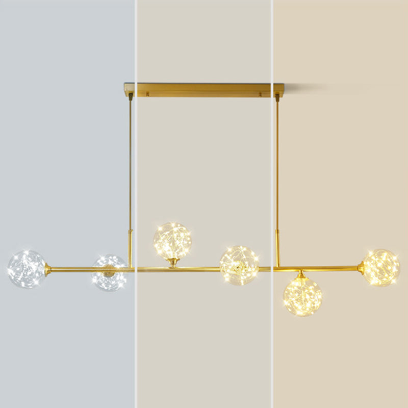 Modern Style Dining Chandelier Light Round Glass Shade Hanging Light for Dining Room