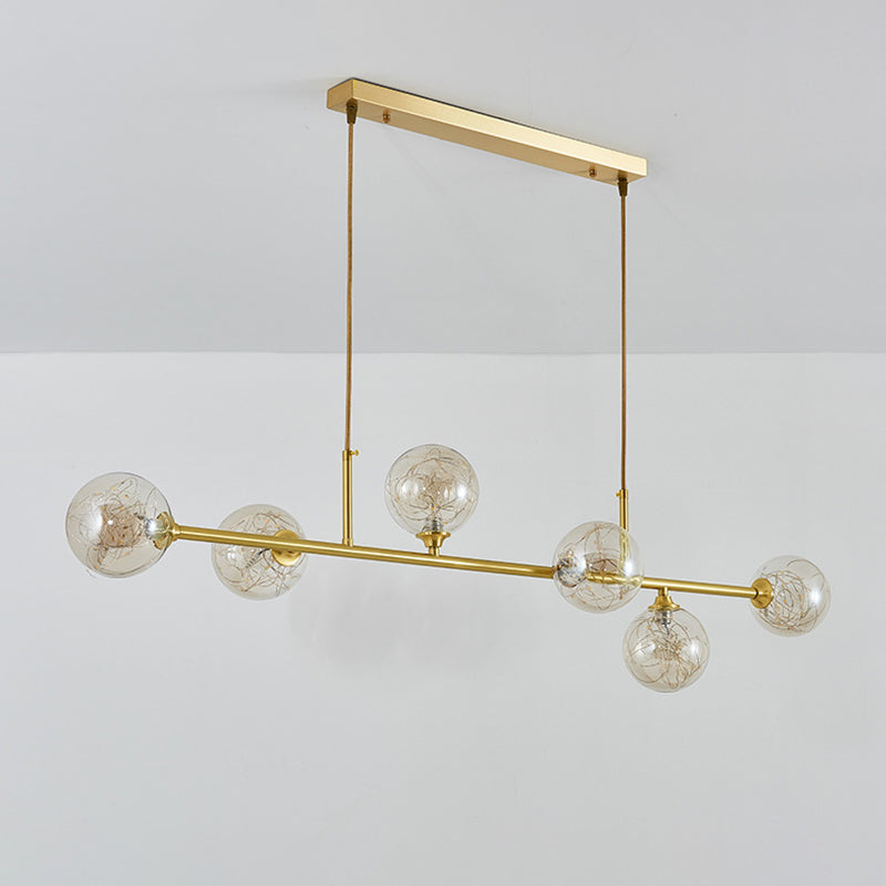 Modern Style Dining Chandelier Light Round Glass Shade Hanging Light for Dining Room